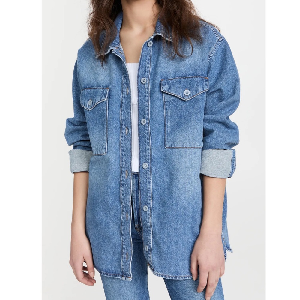 Triarchy oversized denim shacket jacket over  shirt medium $275 Retail